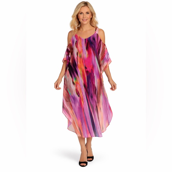 Robbie Bee Signature Cold Shoulder Abstract Print Maxi Dress NWT Size 12 Vibrant - Picture 15 of 15
